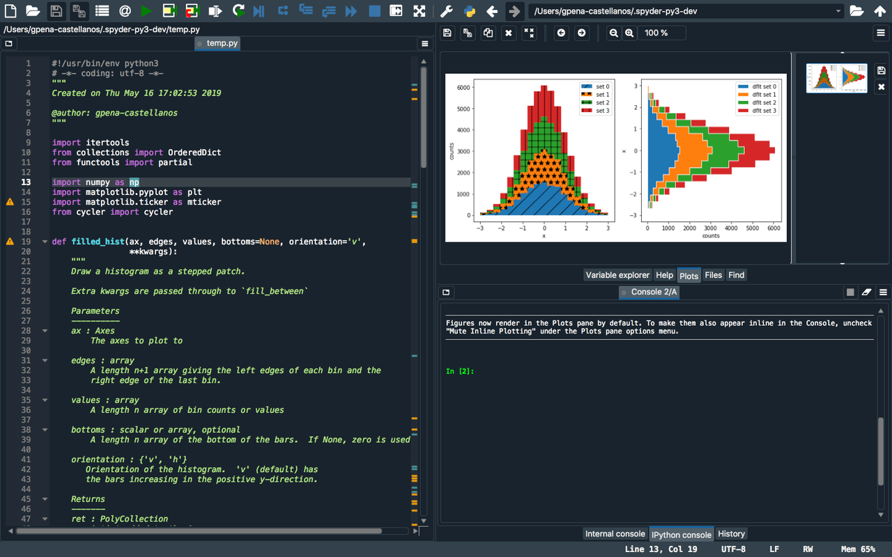 Spyder main window with a figure in the plots pane.